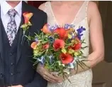 Striking Orange and Blue Wedding Flowers for Rustic Liverpool Wedding